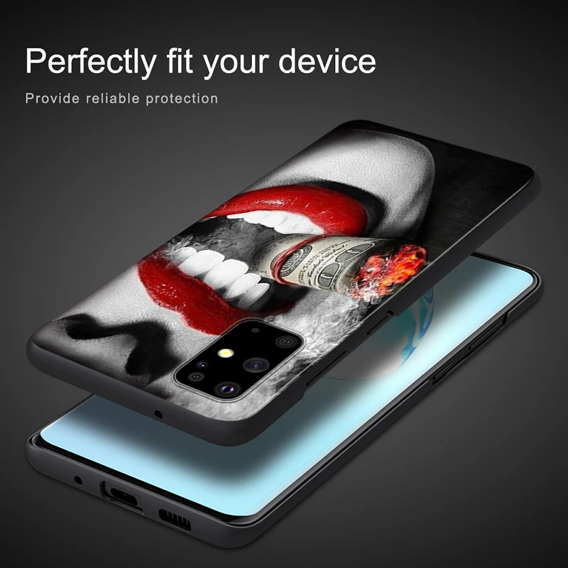 Beauty Red Lips for Samsung Note 20 10 9 8 Ultra Plus A91 A81 A71 A51 A42 A41 A31 A21 A12 A11 A01 Black Phone Case