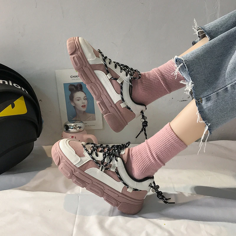 Женские массивные кроссовки Ulzzang модная обувь на платформе для тенниса женская
