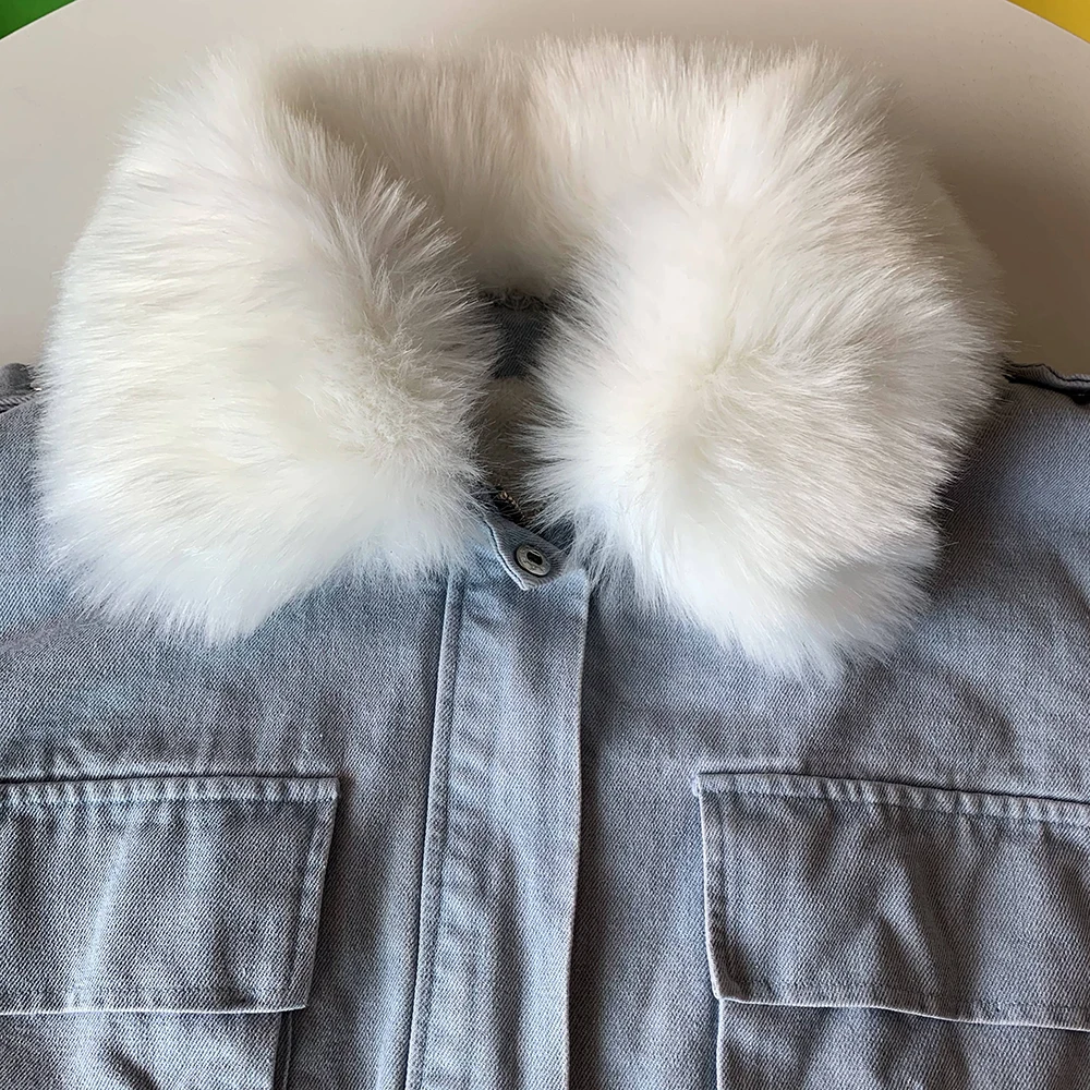 

Women's Jean Jacket With Fur Winter Warm Fleece Long Sleeve Denim Coat Female Autumn Casual Plus Size Streetwear Outwear Zipper