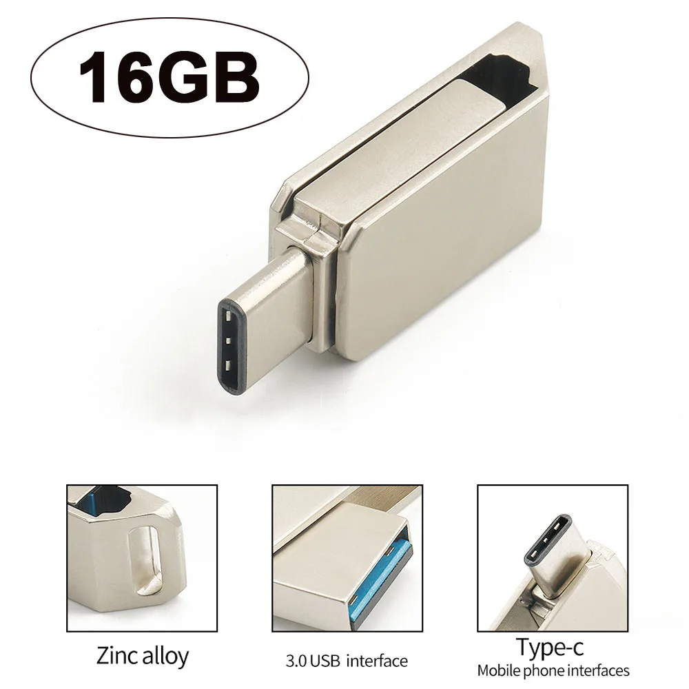 

Флэш-накопитель USB 3,0 на 16 ГБ, флэш-накопитель USB Type-C, USB-накопитель двойного назначения, USB 3,0 интерфейс/совместим с USB 3,0 и USB 2,0