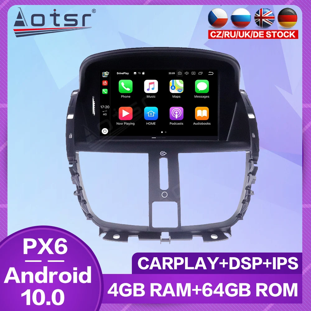 

Автомобильный радиоприемник, экран для Peugeot 207, мультимедийный проигрыватель Android Carplay 2008, 2009, 2010-2014, GPS-навигация, стерео аудио блок