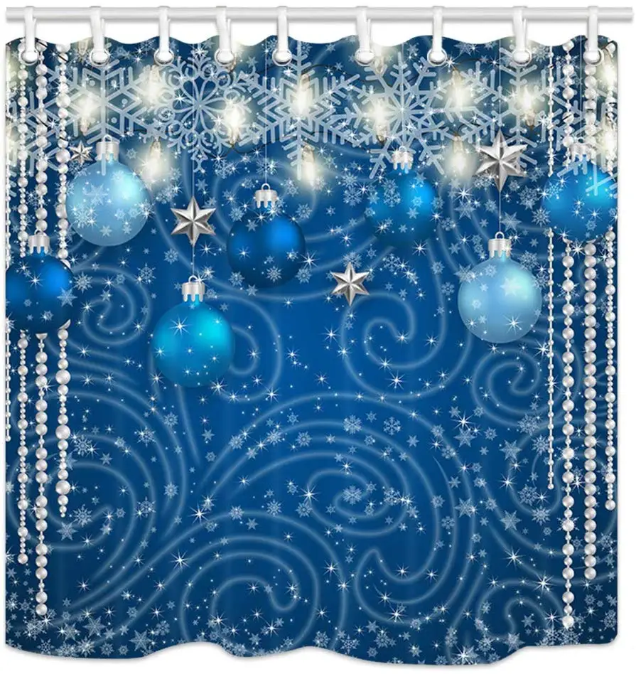 Фото Синие шары Серебряные звезды огни Снежинка для нового года полиэстер ткань