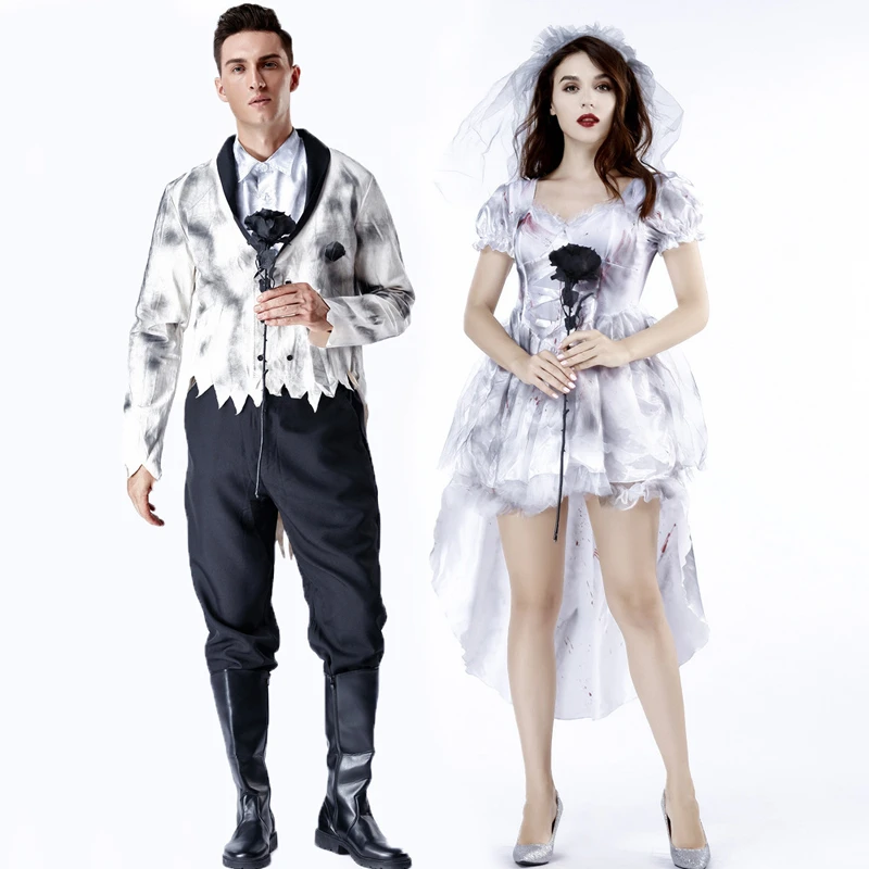 

Halloween Cosplay Costumes New Terror Bloody Ghost Bride Couple Clothes Fashion Spoof Sets Dance Stage Performance Clothes 2022