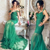sheer skirt appliques green gorgeous off the shoulder mermaid prom dress green tulle evening dress vestidos de fiesta baratos