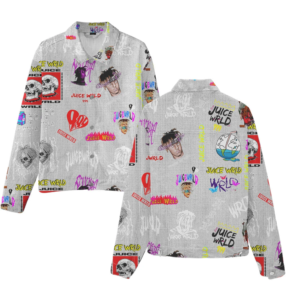 

Интересные повседневные джинсовые куртки Juice WRLD с 3D принтом для мужчин и женщин, модные джинсовые куртки на заказ для весны и осени