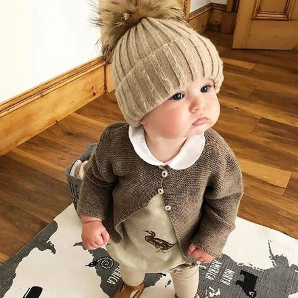 Newborn Hat Cute Baby Boys Girls Winter Keep Warn Cap Kids Hats Knitted Wool Hemming Fit For 0-36 Months Caps L3 | Детская одежда и