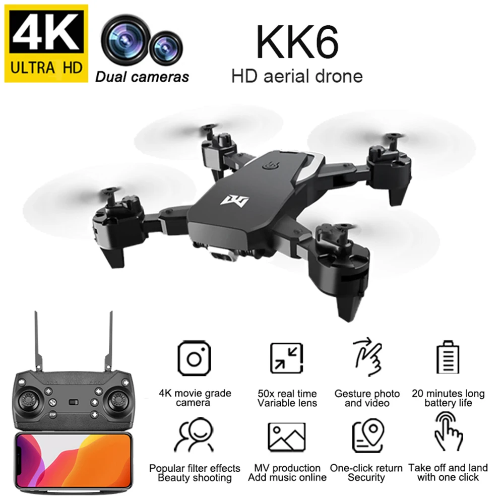 KK6 Радиоуправляемый Дрон с камерой оптическое позиционирование дрона 4K жесты