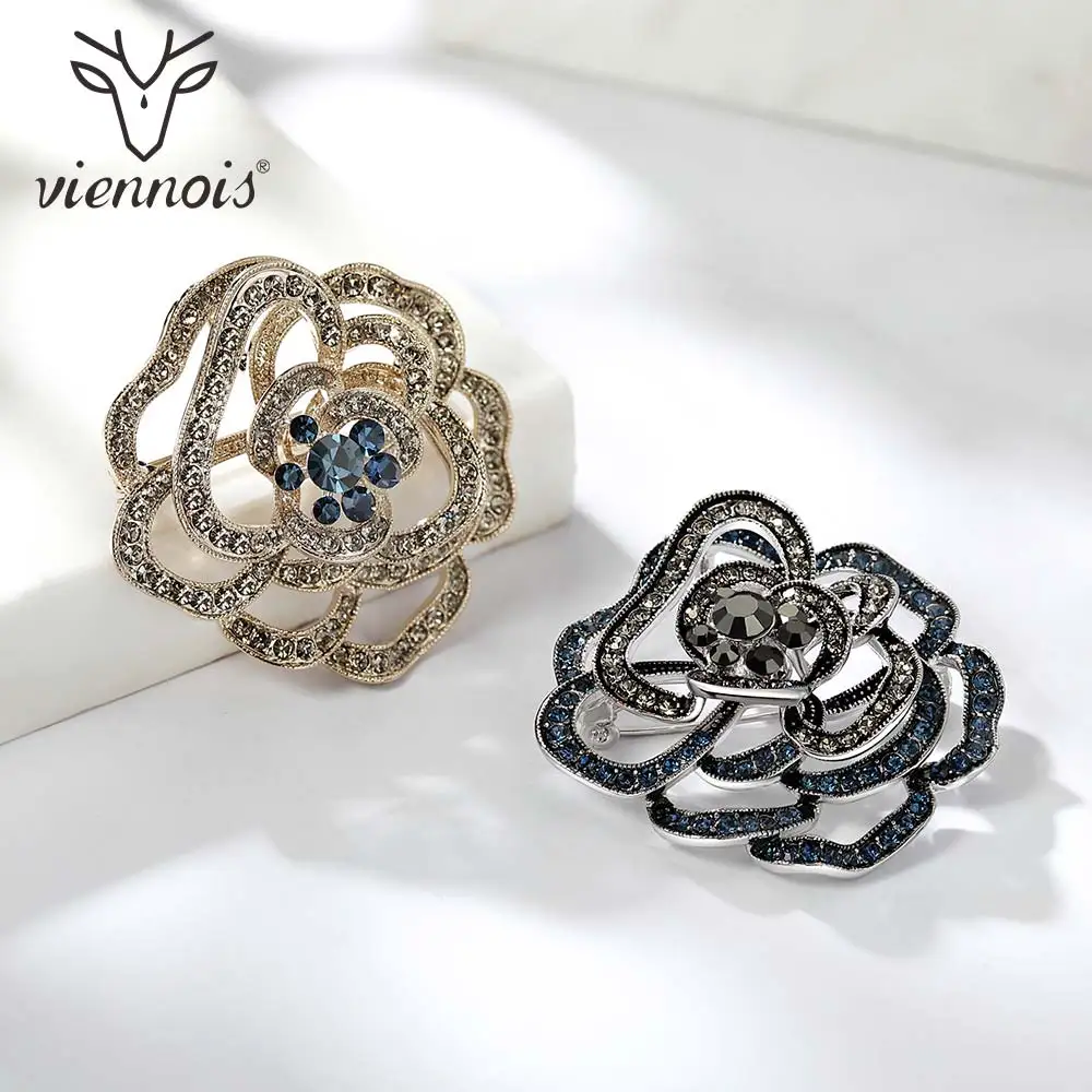 Viennois золото и синий цвет Fllower брошь булавки новые модные украшения из циркония