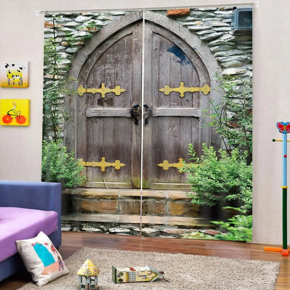 Смешной лес двери узор занавески деревянные Ретро стиль полиэстер печать для