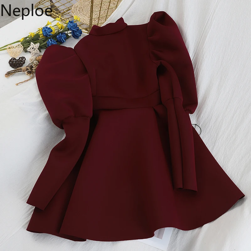 Neploe корейское Пышное Платье с высокой талией осенне зимнее теплое платье