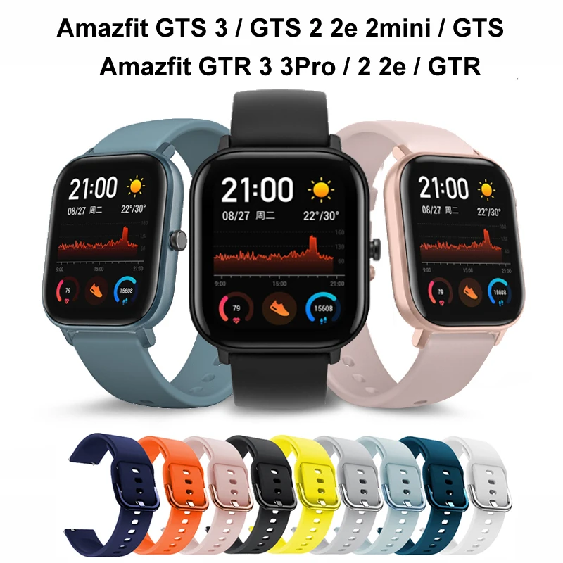 

20 мм/22 мм силиконовый ремешок для Amazfit GTS 3/2/2e/GTS2 Mini/GTR 3/3Pro/GTR2/2e/Stratos 2/3 спортивные часы браслет Amazfit ремешок Bip