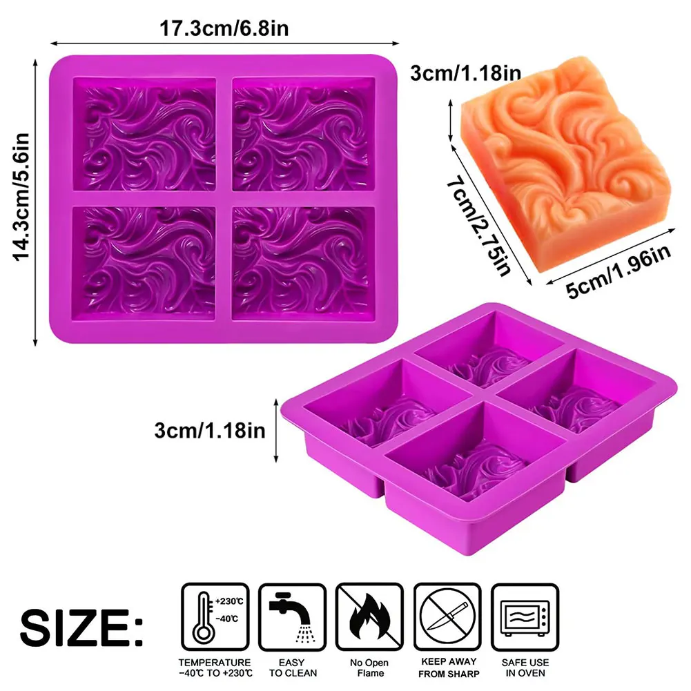 

Silicone Soap Mold Cake Mold Tray With Wave Shape 4 Cavities For DIY 3D Craft Gift Ice Cube Jelly Desserts Handmade Candle Mold