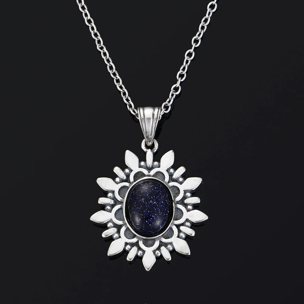 Естественный синий свет подвески из лунного камня ожерелья в винтажном стиле для