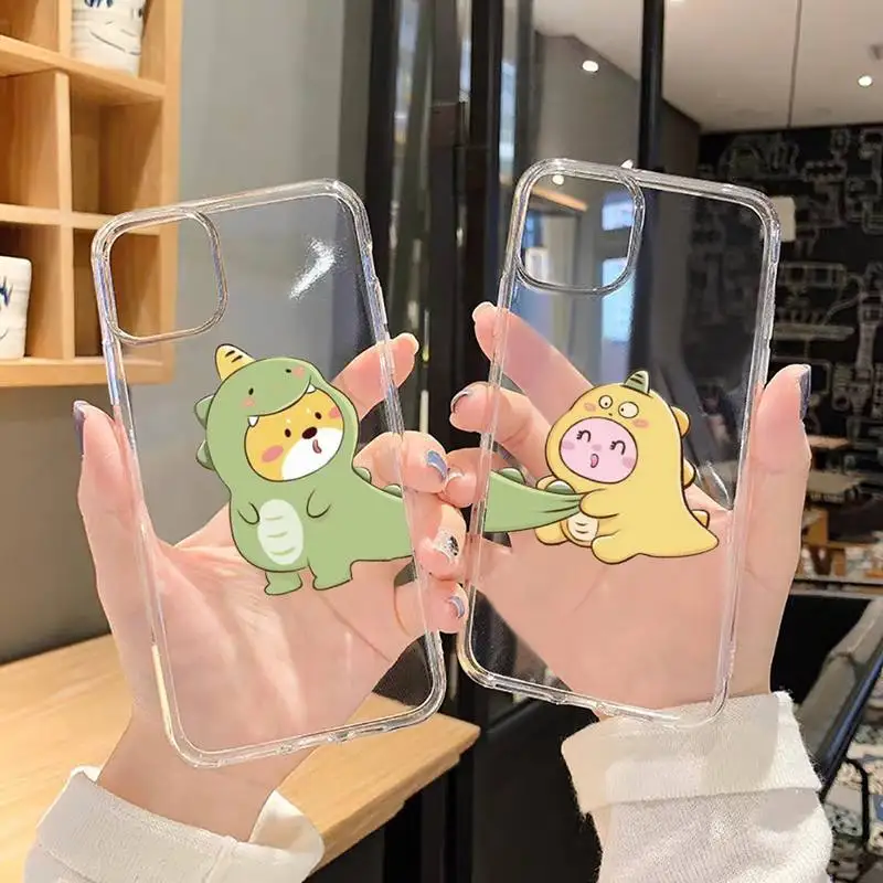 

Cute dinosaur BBF double Phone Case For iphone 13 12 11 8 7 plus mini x xs xr pro max Transparent soft