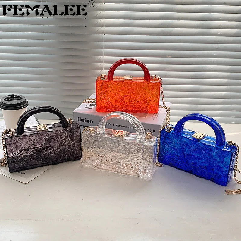 

Ins Hot Transparent Acrylic Jelly Bags Ladies Luxury Candy Color Box Purses Women Handbags Chain Ice Crack Crossbody Bags Female