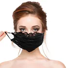 Женская кружевная сетчатая тонкая дышащая маска с черными цветами и вышивкой, уличная сохраняющая тепло защитная маска с углеродным фильтром для лица