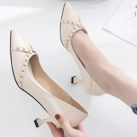 

Spring autumn new pointed high heels women fashion rivet women's shoes red bottom high heels zapatos de mujer wedding shoes