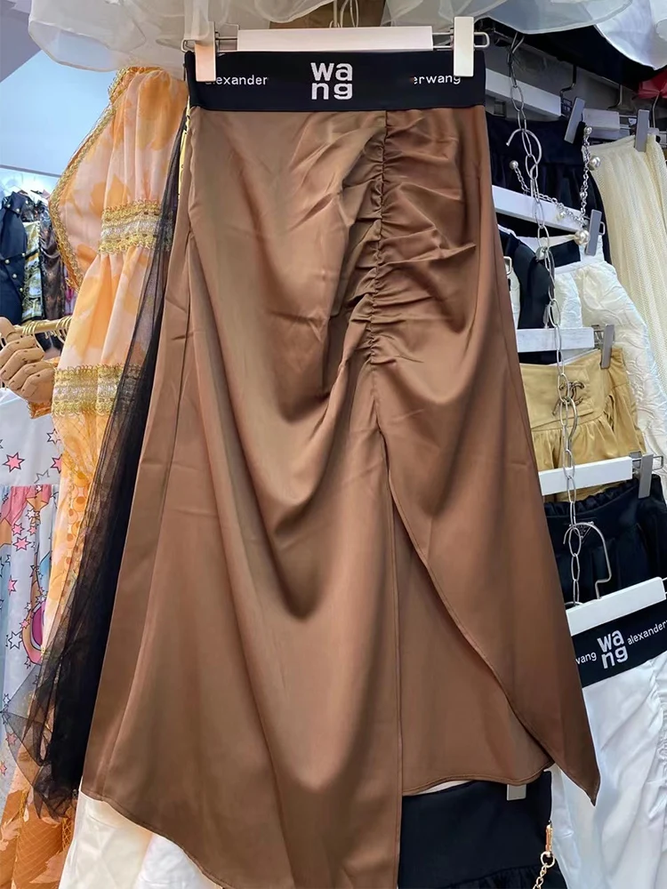 

Contrast color, high waist, letters, elastic webbing, pleated hips, irregular skirt, women's summer new style, free shipping