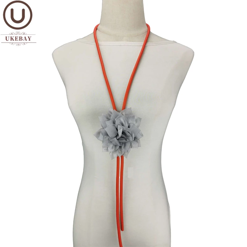 

UKEBAY New Long Flower Pendant Necklaces For Women Rubber Jewelry Bohemia Style Red Necklace Big Necklace Sweater Chain Jewelry