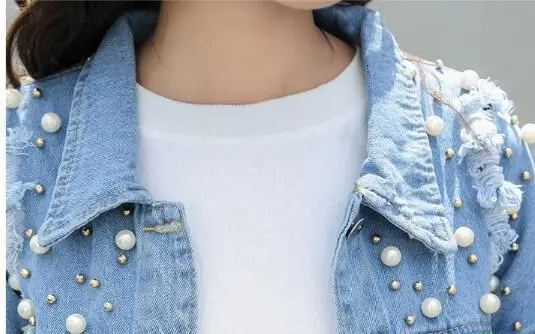 Nieuwe herfst meisjes losse denim jas BF wind korte jasje studenten джинсовая куртка топы kralen|Женские куртки| |