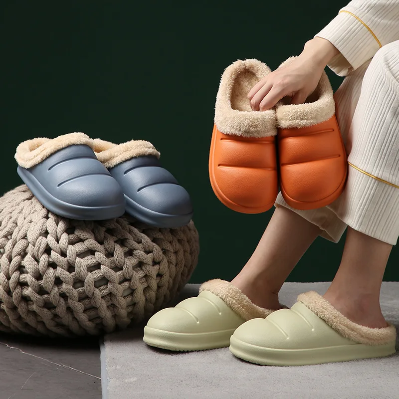 

New Cotton Slippers Women Men Autumn Winter Home Indoor Warmth Thick-soled Slippers Winter Waterproof Plush Cotton Shoes