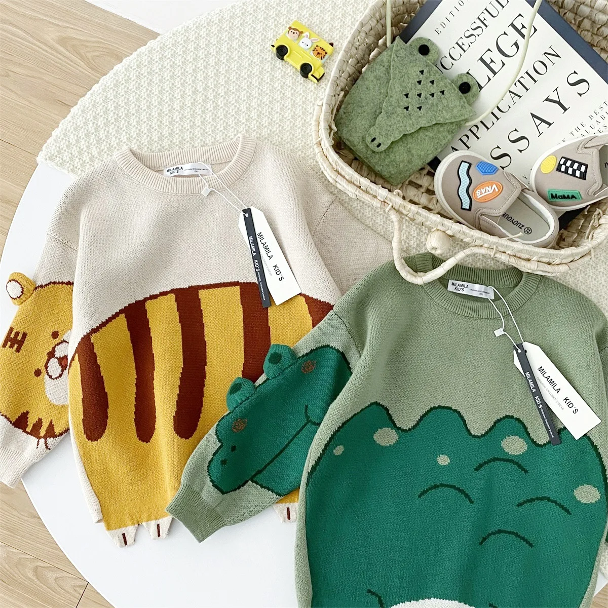 

2021 Autumn/Winter Boys Girls Pullover Sweaters Animal Crocodile Tiger Pattern Kids Tops