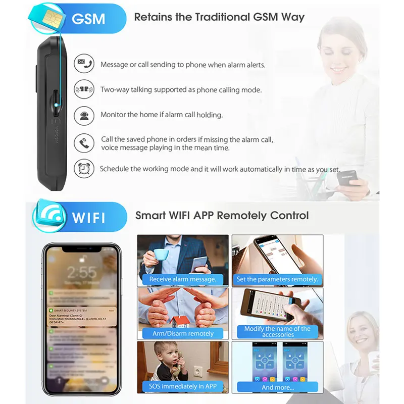 Беспроводная система охранной сигнализации TUYA Wi-Fi GSM совместима с Alexa и Google |