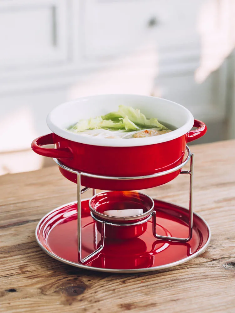 

Enamel Enamel Small Hot Pot Alcohol Stove Single Person Portable Thickened Hot Pot Hot Pot Pot Set Soup Pot