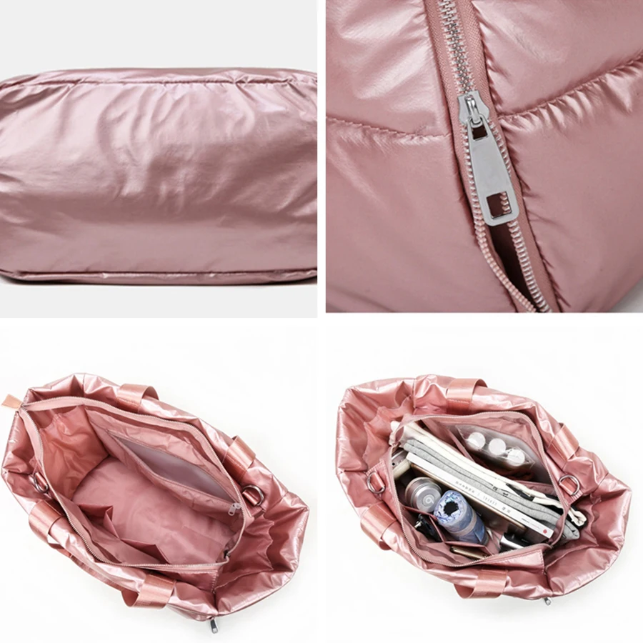 Зимняя вместительная сумка-тоут через плечо для женщин 2021 водонепроницаемые нейлоновые сумки вместительные хлопковые пуховые Большие жен... от AliExpress RU&CIS NEW
