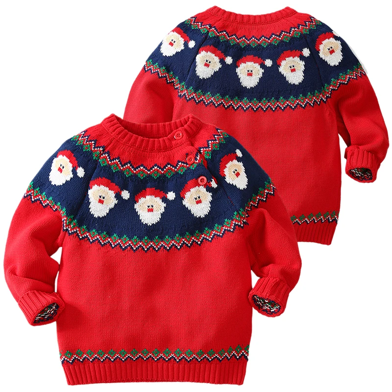 

Рождественская одежда, вязаный пуловер из чистого хлопка для осени и зимы, Рождественский Красный пуловер с Санта Клаусом, свитеры для маль...