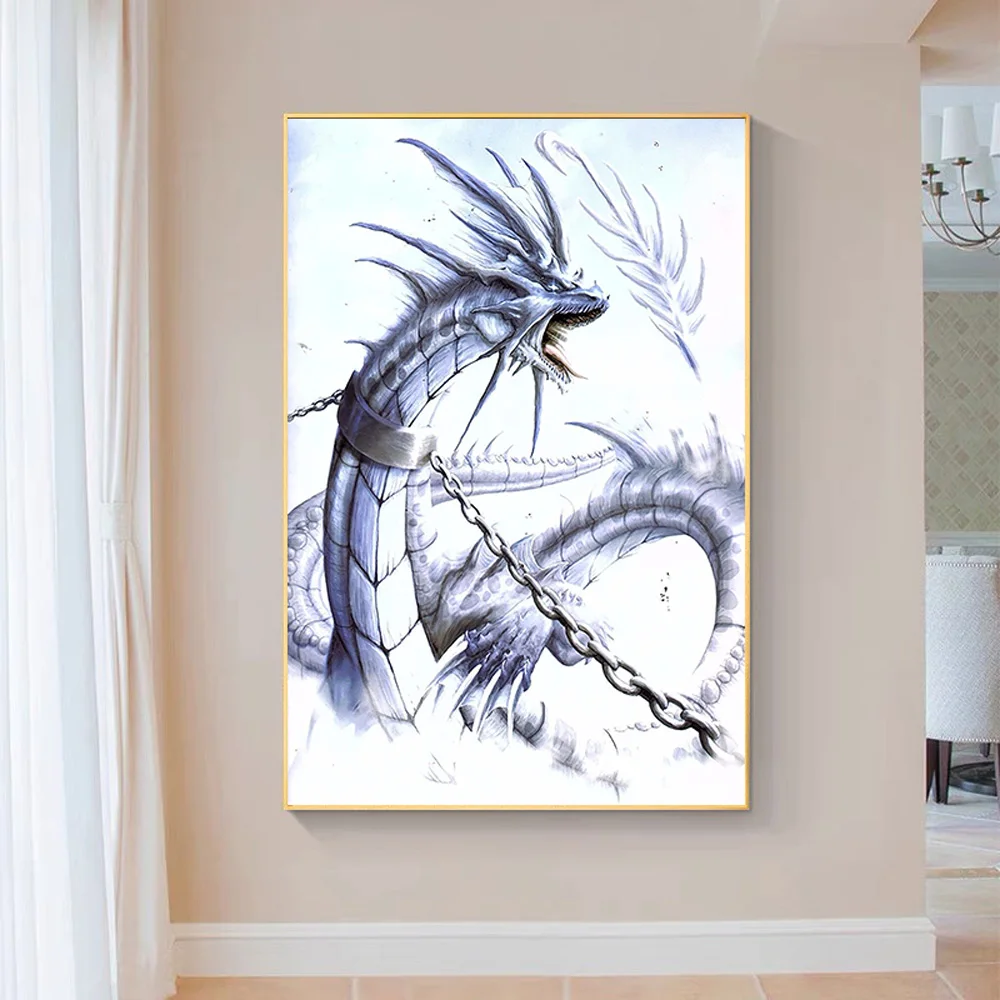 

Шелковая ткань SP065, настенный постер, фэнтези, цепочка, ледяной дракон, искусство, украшение для дома, подарок