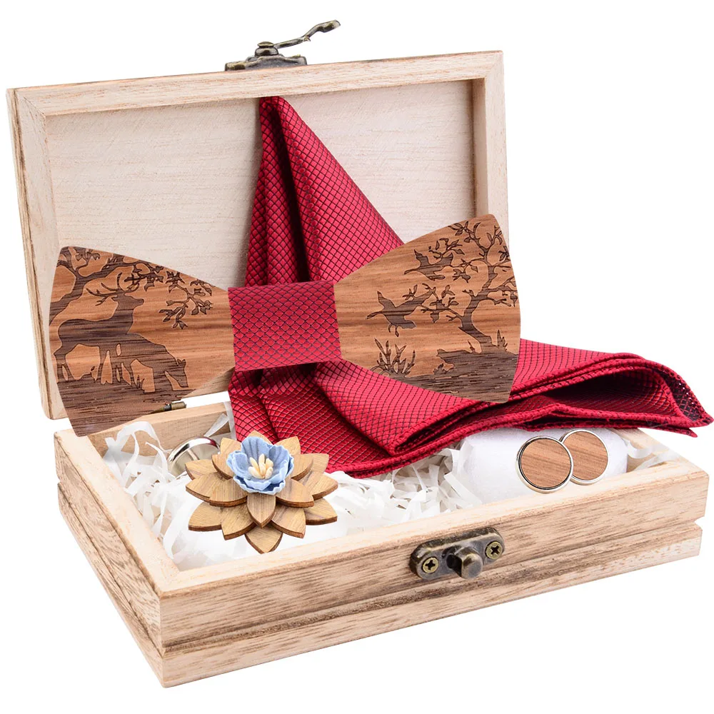 Деревянный галстук-бабочка носовой платок запонки наборы брошей для жениха