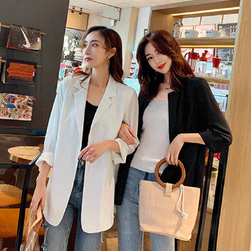 

GOOHOJIO 2020 New Solid Color Sun Protection Leisure Women Blazer Summer Chiffon Blazer Jackets Women V-neck Jacket for Ladies