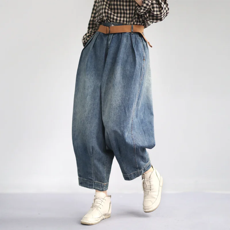

Vintage New Blue Denim Pants High Waist Femme Trouser Spring Button Fly Wide Leg Pants For Women Clothing Jeans