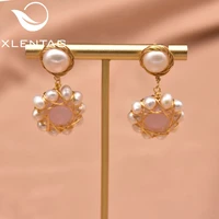 xlentag pure natural white freshwater pearl powder crystal sunflower earrings women engagement party gift fine jewelry ge0911a