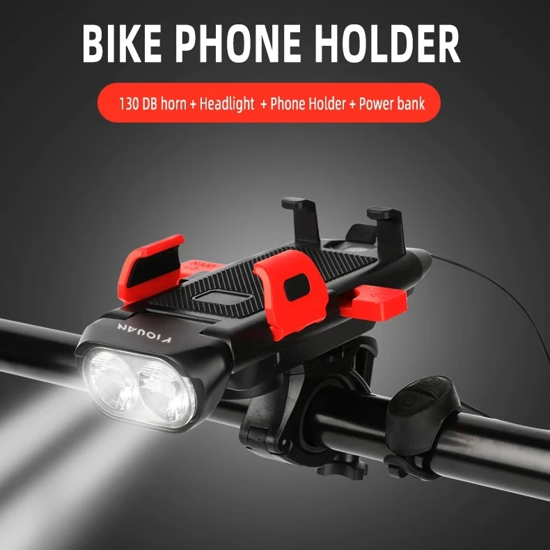 

2021 New Headlight Phone Holder Electric bell Horn USB Rechargeable Road MTB 500 Lumen Waterproof Cycling Front Light