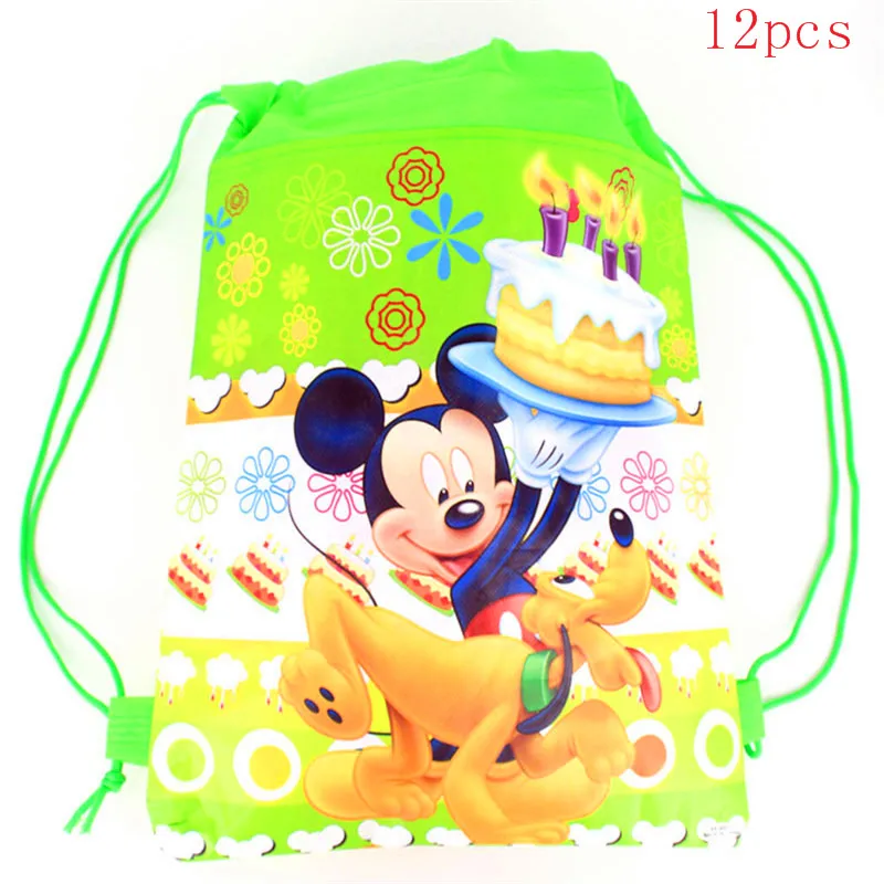 Mickey-5-12pcs 12 шт Дисней Микки Маус мультфильм нетканые ткани шнурок сумки Минни Маус Рождественская конфетка сумка школьная сумка мешок для хранения - Цвет: Mickey-5-12pcs
