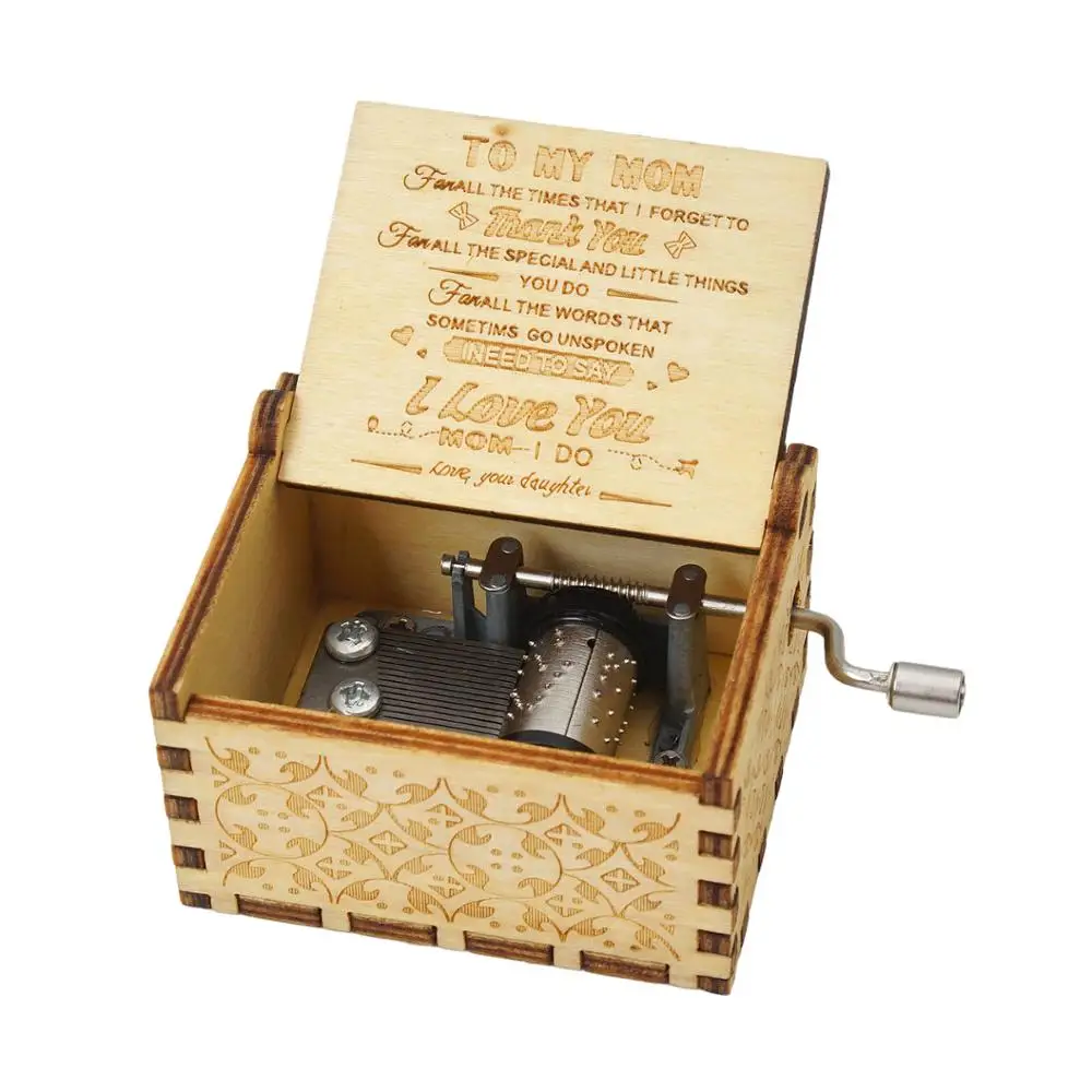 

Wood Music Box for Mom,Hand Cranked Laser Engraved Vintage Musical Boxes Case Gifts for Birthday/Christmas/Thanksgiving