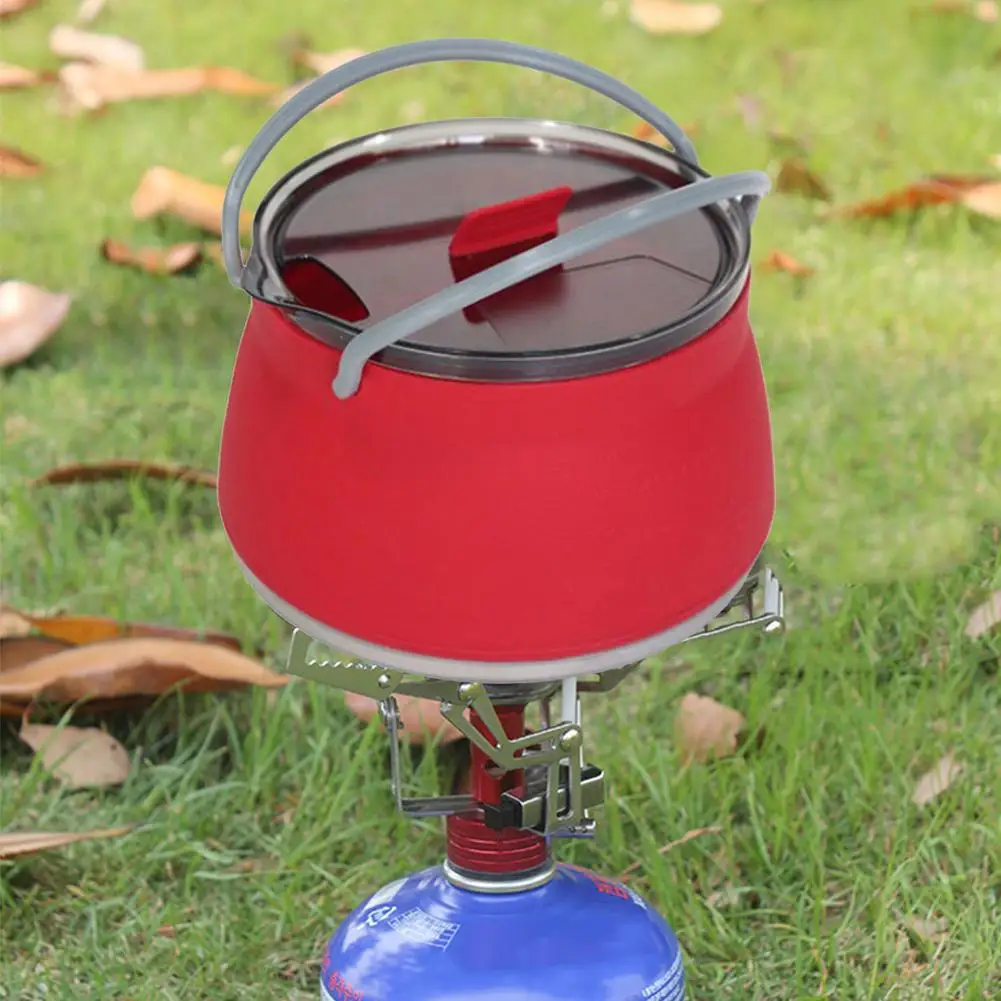 

Portable Camping Kettle 1L Outdoor Cook Pot Silicone Foldable Water Pot Multifunctional Water Tea Coffee Compressible Cookware