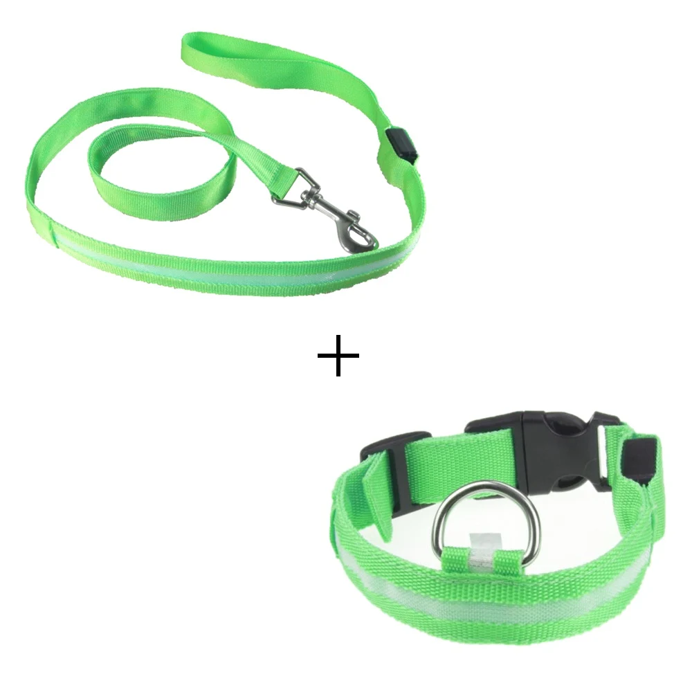 green collar set Светодиодный собачий ошейник, поводок для собак, собачий ошейник, набор, электронный нейлоновый собачий поводок, веревочный светильник, поводок для домашних животных, поводок для кошек, продукт для домашних животных - Цвет: green collar set