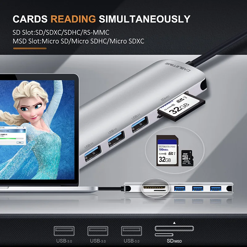 Адаптер для чтения карт 5 в 1 концентратор USB Type C 3 0 TF Micro SD usb порта ноутбуков ПК MacBook