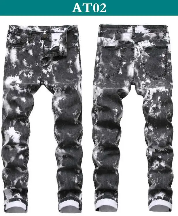 Men Jeans Hip Hop Patch Men Retro Jeans Hole Zipped Biker Jeans Camouflage Printing Men Ripped Denim Pants