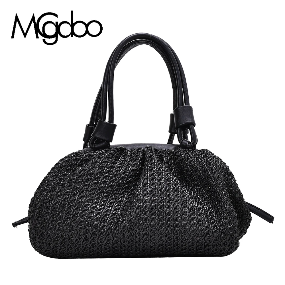 

Mgcdoo Fashion Straw Handbags Black Handmade Wovern Women Shoulder Bag Rattan Bags