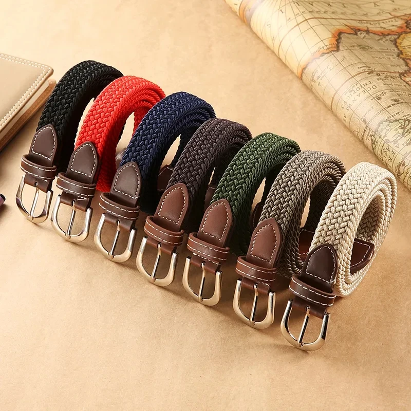 

Cheap Belts For Women Canvas Braided Jeans Belt 2021 Classic Metal Buckle Student Waist Belt Female Elastic Belts Dropshipping
