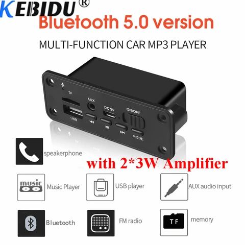 Kebidu Bluetooth 5.0 MP3 WMA Декодер плата аудио модуль 2x3Вт