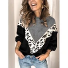 Женский свитер с леопардовым принтом, Свободный пуловер составного кроя с длинными рукавами, элегантная верхняя одежда