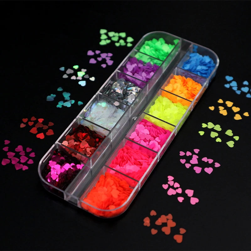 

Fluorescence Heart Love Shapes Nail Art Glitter Holographic Flakes 3D Colorful Sequins Gel Manicure Nails Accessories Decoration