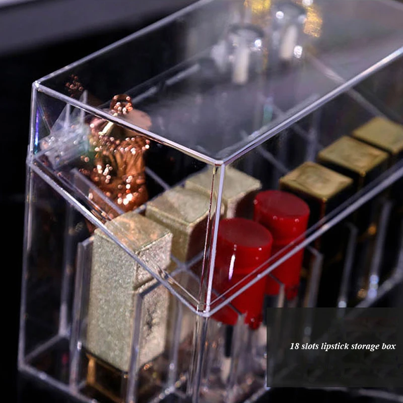 Acrylic Transparent 18 Slots Lipstick Storage Box With Lid Lip Gross Holder Case Organizer Makeup | Дом и сад