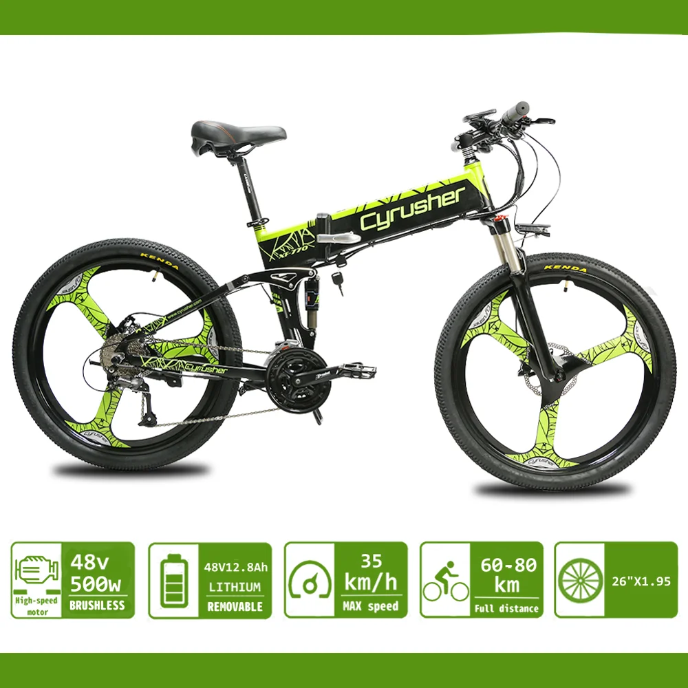 

Electric Mountain Bike Full Suspension 500W Brushless Motor 48v 12.8A Built-in Lithium Battery 26-inch Folding eBike XF770