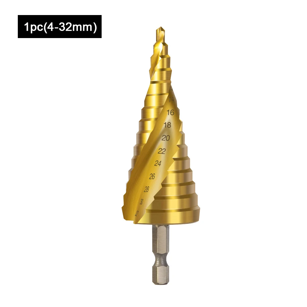 1pc(4-32) Spiral 1 шт. 4-32 мм ступенчатые сверла Hss с титановым покрытием, ступенчатый конус для металла, Высокоскоростная сталь, дерево, сверление, электроинструменты, аксессуары - Цвет: 1pc(4-32) Spiral